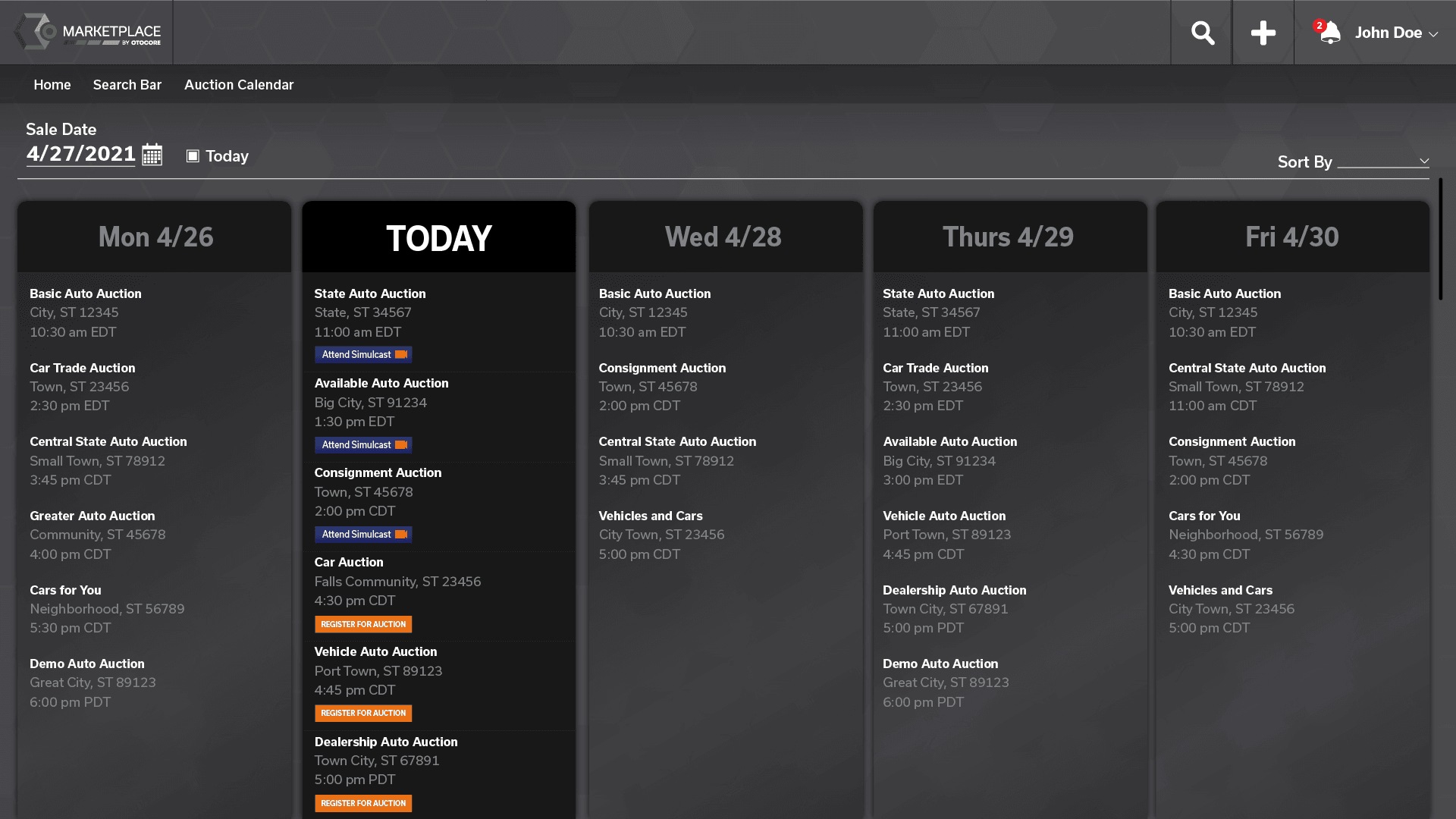 Auction calendar